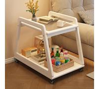 RUYICZB Mesa Auxiliar De Dos Niveles con Ruedas, Mesa Auxiliar Móvil con Tapa De Cristal, Mesita Auxiliar Pequeña para Sofá con Estante De Almacenamiento Abierto para Sala,Blanca