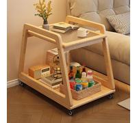 RUYICZB Mesa Auxiliar De Dos Niveles con Ruedas, Mesa Auxiliar Móvil con Tapa De Cristal, Mesita Auxiliar Pequeña para Sofá con Estante De Almacenamiento Abierto para Sala,Natural