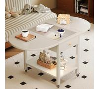 RUYICZB Mesa Auxiliar De Madera Maciza con Tapa De Cristal, Mesa De Centro Plegable con Ruedas, Mesitas Auxiliares Móviles con Estante Abierto, Mesitas Auxiliares Estrechas para Sofá,Blanca