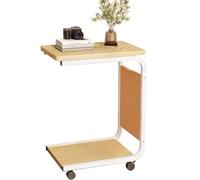 RUYICZB Mesa Auxiliar En Forma De C con Espacio De Almacenamiento, Mesas con Bandeja para TV Que Se Deslizan Debajo del Sofá, Mesa Auxiliar En Forma De C con Ruedas para Sofá, Oficina,Log Color
