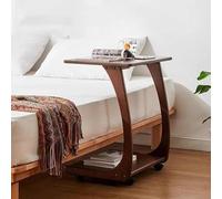 RUYICZB Mesa Auxiliar En Forma De C con Ruedas con Bloqueo, Mesa Lateral Que Se Desliza Debajo del Sofá, Mesas Auxiliares De Madera Maciza con Almacenamiento Abierto,Walnut,40cm