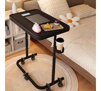 RUYICZB Mesa Auxiliar En Forma De C con Ruedas, Mesita Auxiliar De Metal De Altura Ajustable, Mesas Auxiliares Plegables con Portavasos, Mesas con Ruedas para Televisión para Sala,Negro