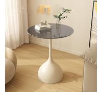 RUYICZB Mesa Auxiliar para Sofá con Base De Metal Resistente, Mesita Redonda Pequeña con Tapa De Cristal, Mesas Auxiliares Circulares para El Sofá, Mesitas Auxiliares para El Salón,White Gray,Tall