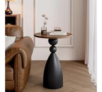 RUYICZB Mesa Auxiliar Redonda De Madera con Bandeja, Mesa Auxiliar con Base De Metal, Mesitas De Café Pequeñas para Espacios Reducidos, Mesas Auxiliares Decorativas para Sala De Estar