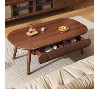 RUYICZB Mesa De Centro Ovalada con Cajón Almacenamiento, Mesa Centro Moderna Mediados De Siglo En Nogal, Mesas Centrales Estilo Rústico para Sala Estar, Apartamento,Walnut