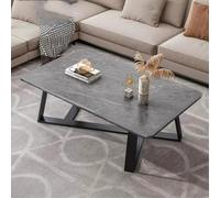 RUYICZB Mesa de centro rectangular de estilo moderno de medio siglo, mesa de centro de mármol con patas metálicas negras, Mesa de sofá moderna de 17 pulgadas para sala de estar, comedor, estudio, gris