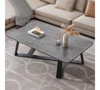 RUYICZB Mesa de centro rectangular moderna de mediados de siglo, mesa de café de mármol con patas de metal negro, mesa de sofá central moderna de 17 pulgadas para sala de estar, comedor, estudio, gris