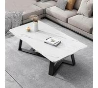 RUYICZB Mesa de Centro Rectangular Moderna de Mediados de Siglo, Mesa de Centro de Mármol con Patas de Metal Negro, Mesa Central Moderna de 43 cm para Salón, Comedor, Blanco, B