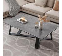 RUYICZB Mesa de centro rectangular moderna de mediados del siglo, mesa baja de mármol con patas de metal negro, mesa central moderna de 43 cm para sala de estar, comedor, gris, C
