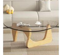 RUYICZB Mesa De Centro Triangular Vidrio De Mediados Siglo, Mesas Centro Modernas Vidrio para Sala Estar, Mesas Centrales con Base Madera para Oficina,Transparent Log,114cm