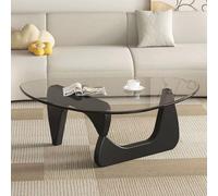 RUYICZB Mesa De Centro Triangular Vidrio De Mediados Siglo, Mesas Centro Modernas Vidrio para Sala Estar, Mesas Centrales con Base Madera para Oficina,Transparent Black,83cm