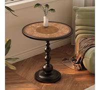 RUYICZB Mesita Auxiliar Pequeña con Patas De Estilo Romano, Mesitas Auxiliares para Sofá con Tablero De Metal, Mesa Auxiliar Redonda De Metal para El Sofá para Dormitorio,Marrón