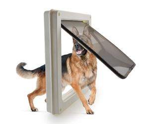 RUYICZB Puertas para Perros Grandes para Mascotas, Resistente Al Viento Y La Lluvia, Paneles Tipo Bayoneta, Gateras para Puertas Adecuadas para Puertas Interiores Y Exteriores,Blanco,S