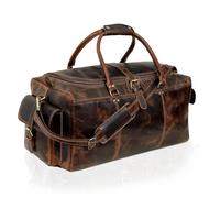 Ruzioon Bolsa de viaje de cuero para hombres | Bolsa de noche de fin de semana | Compartimento principal espacioso, correa ajustable | Artesanía de cuero premium | Tamaño grande de 22 x 11 x 11