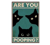 Ruzister Divertidos carteles de metal "Black Cat Are You Pooping", decoración de pared de baño, decoración de pared, diseño de gato divertido vintage
