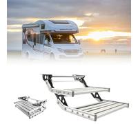 RV Door Entry Bottom Step, Manual Electric RV Step Ladder, Foldable Drop Down Manual Electric Steps, Anodized, LED Light, For Camper Van Travel Trailer Caravan Double-layermanual