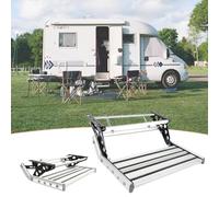 RV Entrance Stairs, Foldable Aluminum Alloy Camper Steps, Motorhome Folding Step Stool, Folding, Easy To Install, Anodized, For Camper Van Motorhome Travel Trailer Silver-withlight
