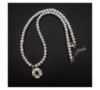 RVBLRDSE 15x17mm Green Chrome Diopside Charm 4-5mm White Cultured Pearl Choker Necklace For Women Gift