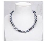 RVBLRDSE 17" 10mmx12mm White Black Gray Purple Rice Freshwater Pearl Necklace(Nero)