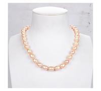 RVBLRDSE 17" 10mmx12mm White Black Gray Purple Rice Freshwater Pearl Necklace(Rosa)