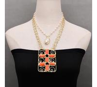 RVBLRDSE 2 Rows White Pearl Chain Coin Zirconia Chain Necklace Keshi Pearl Charm Double Coral Crucifix Pendant