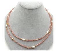 RVBLRDSE 2 Strands faceted round Rhodochrosite Cultured white rice Freshwater Pearl Necklace 17" cute style for women