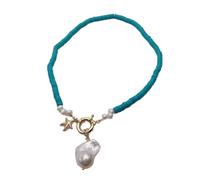 RVBLRDSE 21x25mm White Cultured Baroque Pearl 4x6mm Blue Choker Necklace Simple Jewelry Accessory