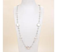 RVBLRDSE 42" Cultured White Keshi Pearl White Gold Plated Pave Chain Long Necklace For Women