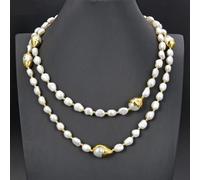 RVBLRDSE 42" White Baroque Pearl 24 K Gold Edge Plated Keshi Pearl Long Necklace