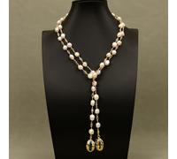 RVBLRDSE 48'' Agate Cultured White Keshi Pearl Mixed Color Pave Long Chain Party Sweater Chain Necklace For Women