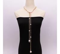 RVBLRDSE 49'' Freshwater Cultured Purple Keshi Pearl Red Fuchsia Color Zircon Pave Chain Long Necklace Sweater chain Pendant