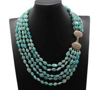 RVBLRDSE 5 Rows Green Peruvian Freeform Shape Real Stone Multi Strands Necklace For Women