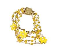 RVBLRDSE 8'' 5 Rows White Pearl Lemon Quartz Yellow Jade Crystal Pave Flower Chain Wrap Bracelet For Lady