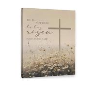 RVBLRDSE Biblical Wall-Art He Has Risen Wildflower Cross Easter Print Framed Canvas for Inspirational Home Decor(Framed,12x18inch(30x45cm))