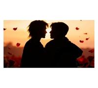 RVBLRDSE Black Silhouette Art Print - Couple in Love at Sunset, Rose Petals Background, Large Canvas Wall Art for Home Office, Apartment Decor (Unframed,16x24inch(40x60cm))