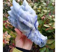 RVBLRDSE Blue Dongling Dragon Skull, Quartz Crystal Ore Carved Head, Stone, Decor Home Decor(Size:16-18cm about1.1kg)
