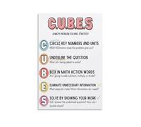 RVBLRDSE CUBES Math Anchor Chart Word Problem Solving Strategy Poster Educational Wall-Art for Study Room Bedroom(Framed,16x24inch(40x60cm))