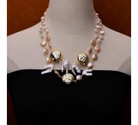 RVBLRDSE Cultured white keshi pearl coin pearl 24 K Yellow Gold color Plated Pearl statement Necklace party women