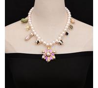 RVBLRDSE Freshwater Cultured White Pearl Necklace Purple Shell Flower Pendant Multi Pearl Charms