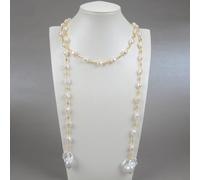 RVBLRDSE Freshwater White Keshi Pearl Mixed Color Cubic Zirconia Pave Chain Long Necklace Baroque Pearl Pendant