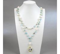 RVBLRDSE Jewelry Blue White Rice freshwater Pearl Statement Necklace Gold Color Plated Pendant Necklace 21"