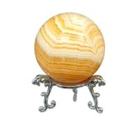 RVBLRDSE Orange Calcite Quartz Crystal Sphere Ball Gemstone with Stand Yellow Decorative Balls for Divination Home Office FengShui Decoration,7cm