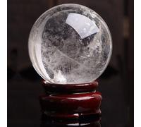 RVBLRDSE Round Rock Quartz Crystal Ball Gemstone Figurine with Stone Stand, Polished Divination Sphere for Yoga Feng Shui Home Decor,54~57mm