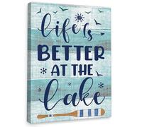 RVBLRDSE Vintage Lake House Wall Decor - Life is Better at the Lake Canvas Art Print with Distressed Finish, Ideal for Cabin, Camper, or Cottage Interior Design(Unframed,16x24inch(40x60cm))