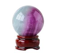 RVBLRDSE Watermelon Fluorite Crystal Ball Purple Green Polished Sphere Interior Home Decoration with Wooden Stand, ball-50~60mm