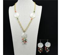 RVBLRDSE White Sea Shell Carved Flower Keshi Pearl Real Red Coral Necklace Pendant Earrings Sets Lady Gifts