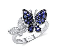 RVHAOODI 100% Ring For Women Shiny Blue White Cubic Zirconia Delicate Butterflies Party Fine Jewelry