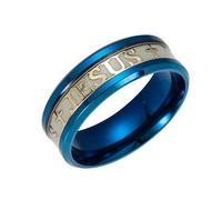 RVHAOODI Acero inoxidable Luminoso Jesús Cross Ring Letter Bible Oración Anillos de dedos para hombres Joyas de amuleto de 8 mm