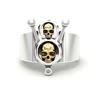 RVHAOODI Anillo de calavera de acero de titanio retro moda masculina de doble fantasma anillo dominante anillo de moda joyería