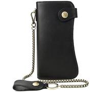 RVHAOODI Cartera con Cadena de Cuero de Caballo Vintage para Hombre, Billetera Larga Plegable de Cuero Genuino, Tarjetero a presión, Monedero con Cremallera (Color: B, tamaño: Talla única)